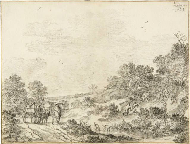Pieter Molijn : Drei Wagen auf einer Landstrasse, 1654