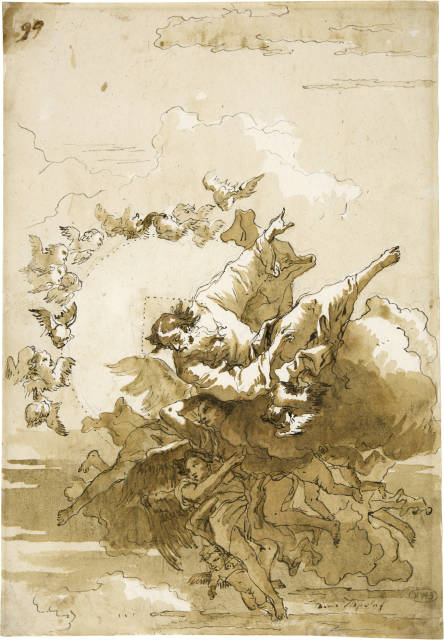 Giovanni Domenico Tiepolo : Gottvater, nach links, von Engeln getragen,  