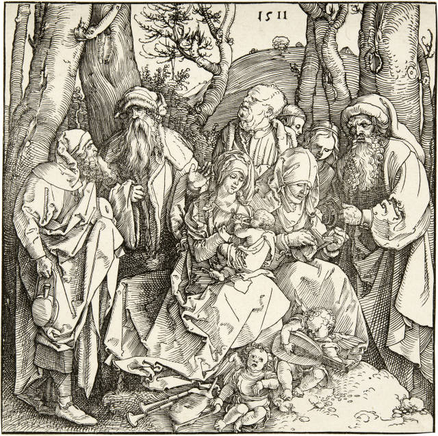 Albrecht Dürer : Die Heilige Sippe mit zwei musizierenden ..., 1511