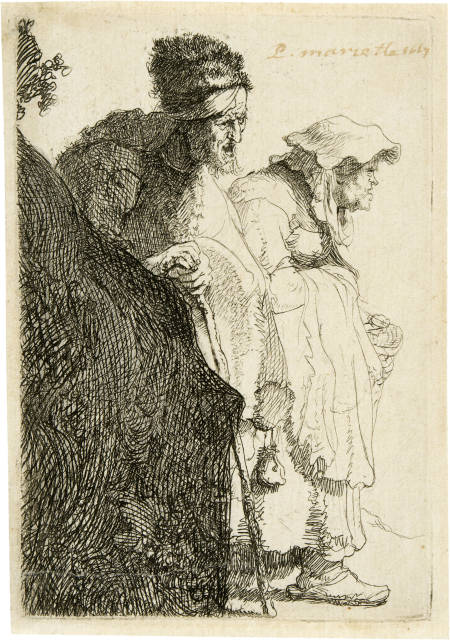 Rembrandt Harmensz. van Rijn : Bettler und Bettlerin hinter einer Bank - ..., Circa 1630