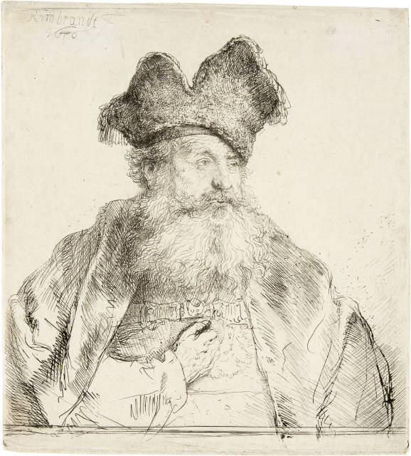 Rembrandt Harmensz. van Rijn  : Alter Mann mit gespaltener Pelzmütze - Old  ..., 1640