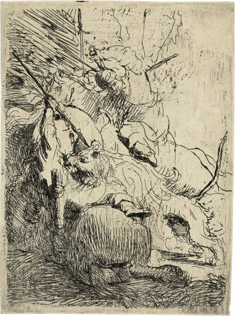 Rembrandt Harmensz. van Rijn : Die kleine Löwenjagd mit einem Löwen - The ..., Circa 1629