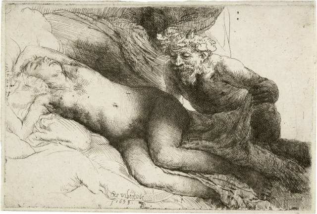 Rembrandt Harmensz. van Rijn  : Jupiter und Antiope: Grosse Platte - Jupiter  ..., 1659 