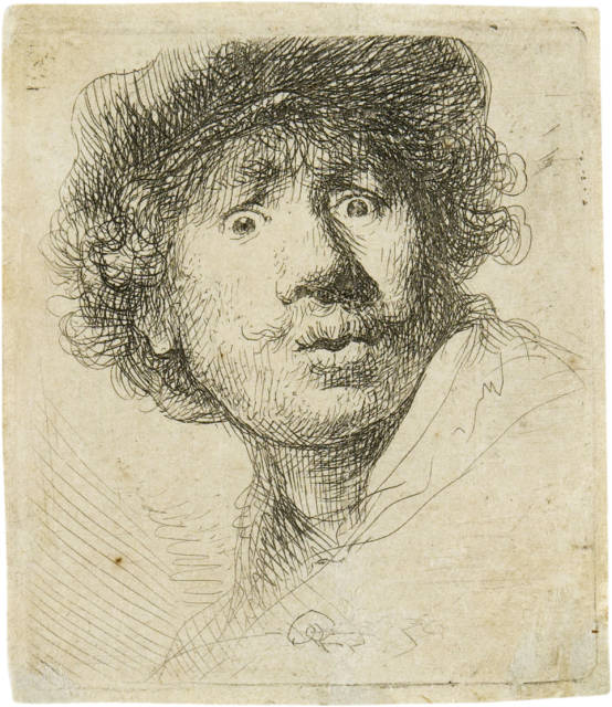 Rembrandt Harmensz. van Rijn  : Selbstbildnis mit Mütze, aufgerissenen  ..., 1630 