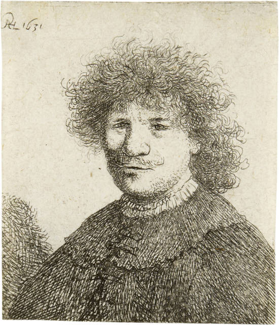 Rembrandt Harmensz. van Rijn  : Selbstbildnis mit glatt herabfallendem  ..., Circa 1631