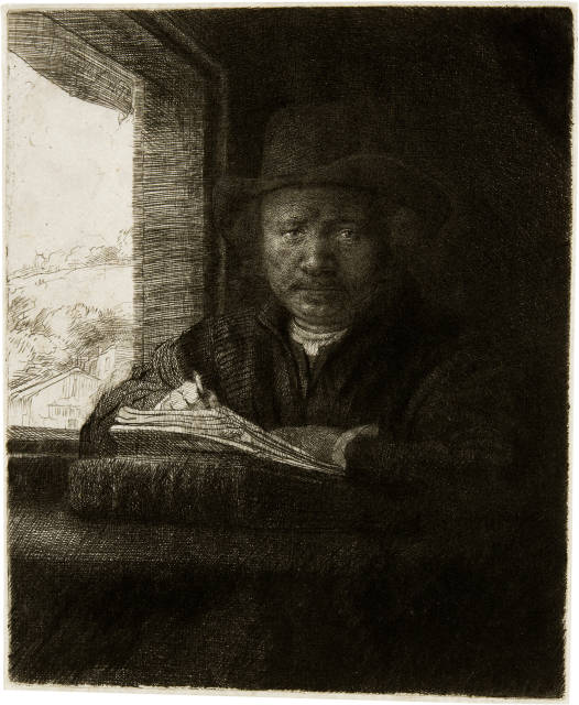 Rembrandt Harmensz. van Rijn : Selbstbildnis, zeichnend - Self-Portrait ..., 1648