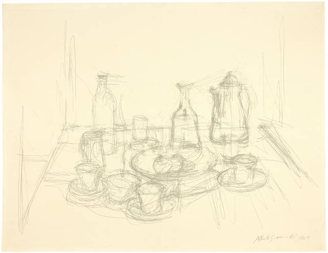 Alberto Giacometti : Nature morte avec pot, tasses, fruits et ..., 1960 