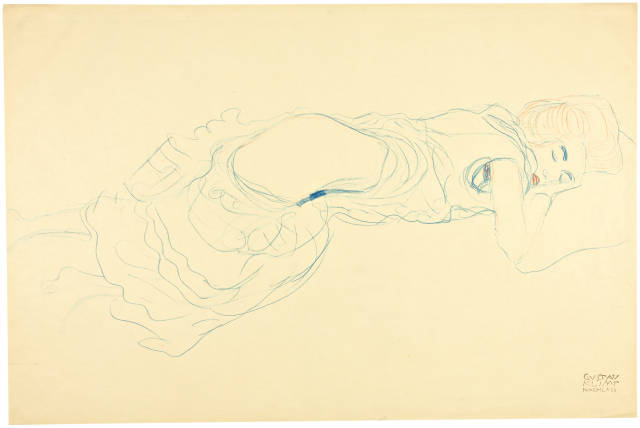 Gustav Klimt : Liegender Halbakt nach rechts, 1905-1906