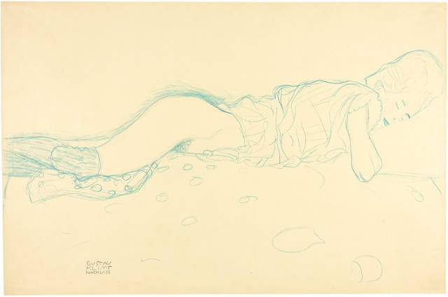 Gustav Klimt : Liegender Halbakt nach rechts, den Ellbogen ..., 1905-1906