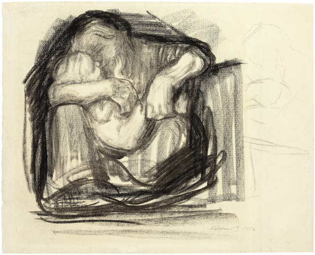 Käthe Kollwitz : Kauernde Frau mit Kind im Schoss, 1916
