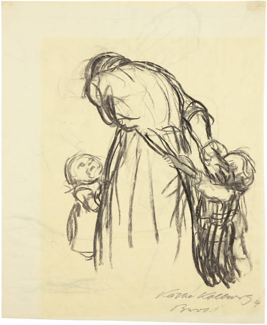 Käthe Kollwitz : Mutter, von zwei Kindern umringt - Brot!, 1924