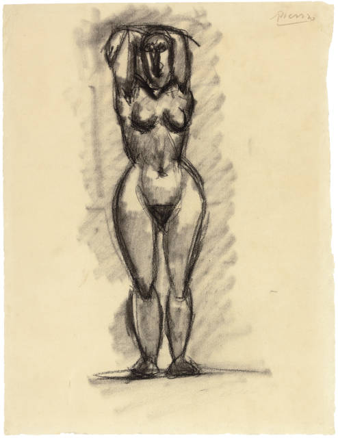 Pablo Picasso  : Jeune femme debout, de face, les bras levés , 1907, perhaps late 1906