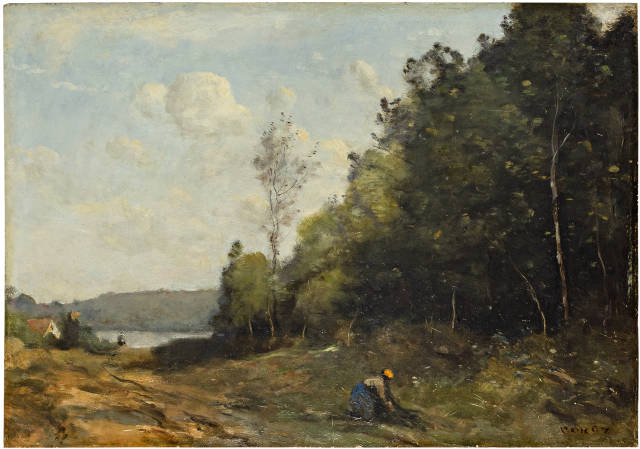 Camille Corot : Bûcheronne à la lisière d'un bois, 1865-1870