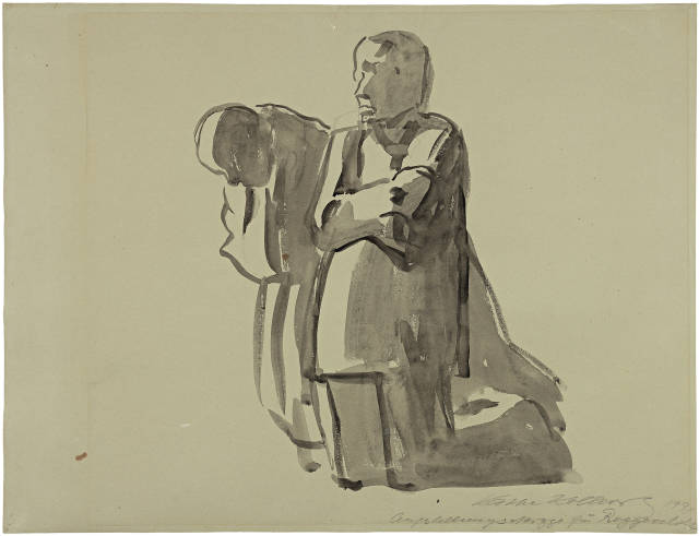 Käthe Kollwitz  : Die Eltern – Aufstellungsskizze für  ..., 1931