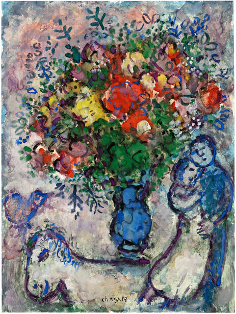 Marc Chagall : Couple avec cheval et grand bouquet, 1981