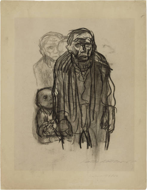 Käthe Kollwitz : Stehender Arbeiter mit Kind, dahinter Frau ..., 1919