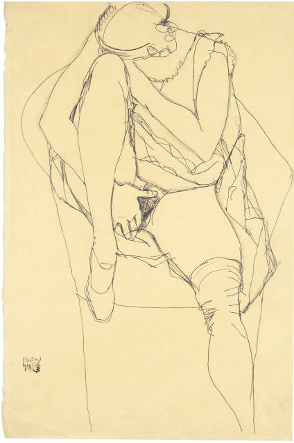 Egon Schiele : Sitzender Akt mit angezogenem rechten Bein, 1913