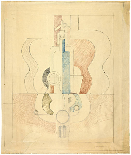 Le Corbusier : Nature morte à la guitare verticale avec ..., 1921