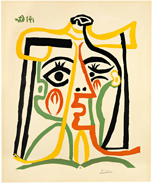 Pablo Picasso : Portrait de Jacqueline au chapeau de paille, Mougins, 14 January 1962