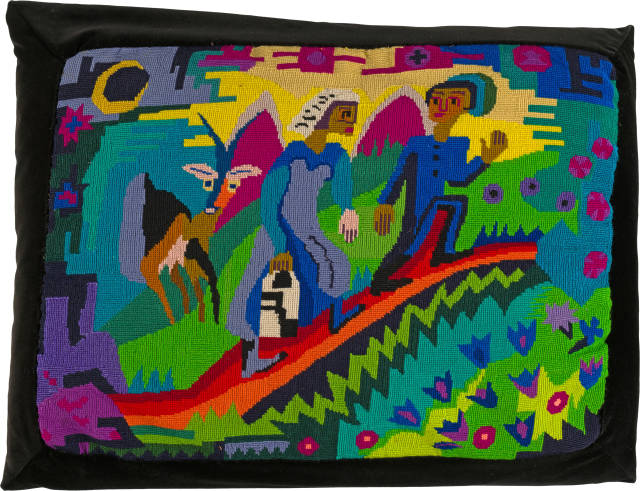 Ernst Ludwig Kirchner und die Frauen Spengler : Bauernpaar mit Ziege - Kissenplatte, 1919, Design
