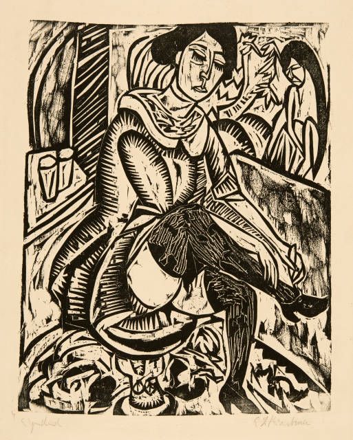 Ernst Ludwig Kirchner : Frau, Schuh zuknöpfend, 1912