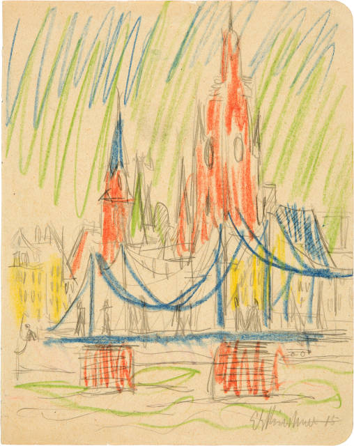 Ernst Ludwig Kirchner : Frankfurter Dom, der eiserne Steg im ..., 1916