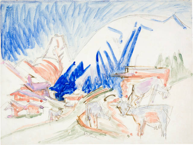Ernst Ludwig Kirchner : Die Stafelalp mit weidenden Kühen, Circa 1920
