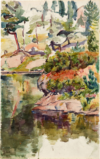 Giovanni Giacometti : Uferpartie des Cavlocciosees bei Maloja, Circa 1915