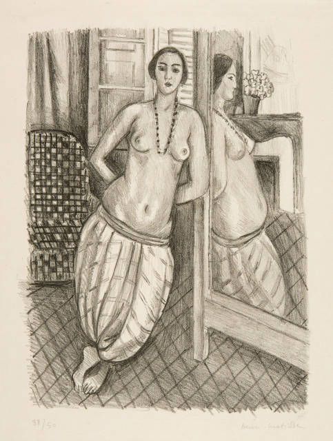 Henri Matisse : Odalisque à la culotte rayée, reflétée ..., 1923