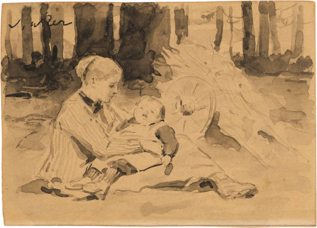 Albert Anker : Die ältere Schwester mit schlafendem Kind, Circa 1885