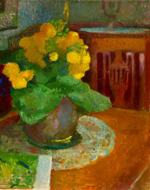 Cuno Amiet : Stillleben mit Blumen im Interieur, 1960