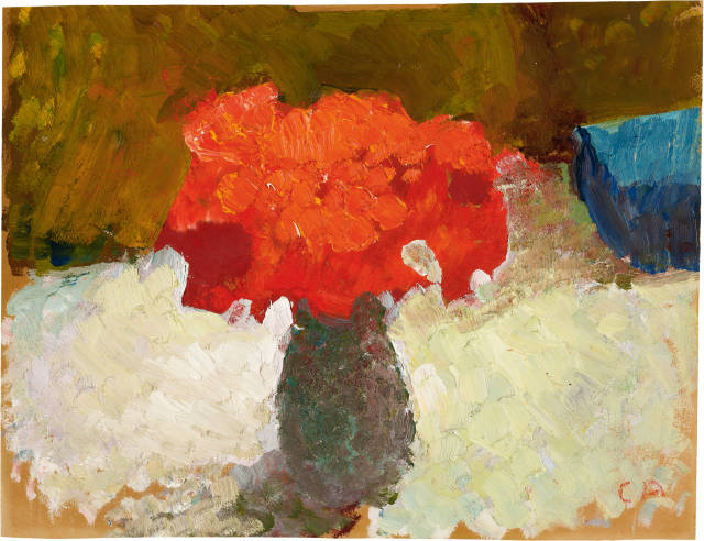 Cuno Amiet : Blumenstillleben mit blauem Buch, Circa 1955