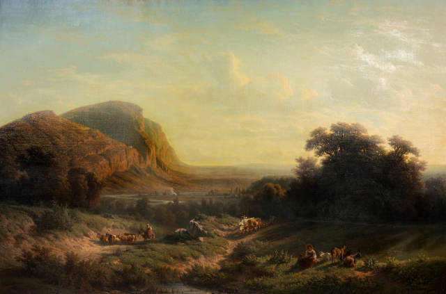 François Diday : Ansicht der Monts Salèves im Abendlicht mit ..., 1859