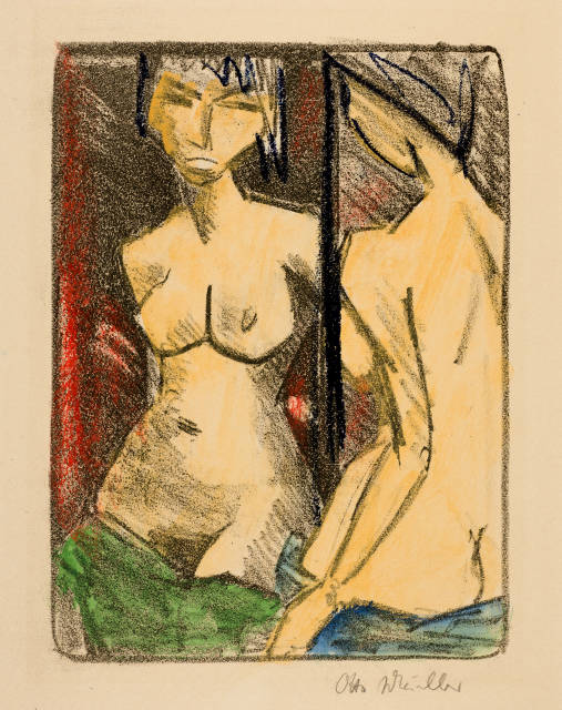 Otto Mueller : Mädchenakt vor dem Spiegel, 1924