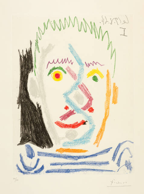 Pablo Picasso : Tête d'homme au maillot rayé, Mougins, 19 August 1964