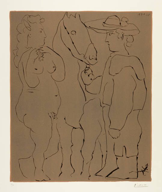 Pablo Picasso : Picador debout avec son cheval et une femme, Cannes, 25 September 1959