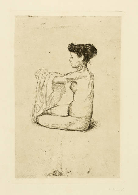 Edvard Munch : Weib, das Nachtkleid anziehend - Woman ..., 1896