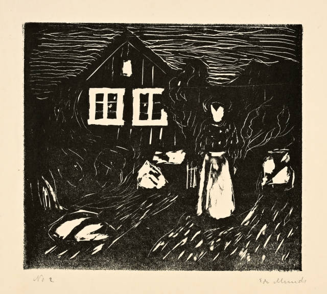 Edvard Munch : Vor dem Haus. Mondschein - Outside the House...., Probably 1901