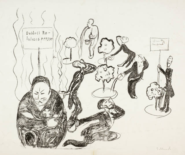 Edvard Munch : Beissende Karikatur auf die Presse - ..., 1903