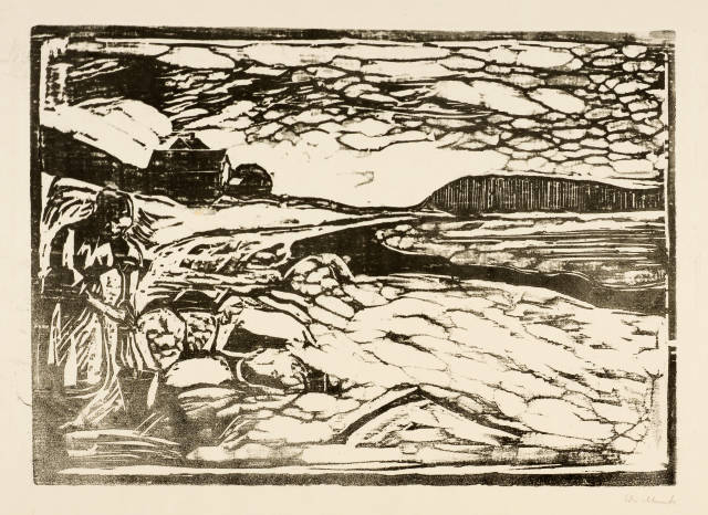 Edvard Munch : Strandlandschaft mit Wäscherinnen - Washing ..., 1903