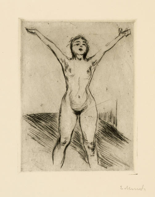 Edvard Munch : Stehender Akt mit erhobenen Armen - Nude ..., 1914