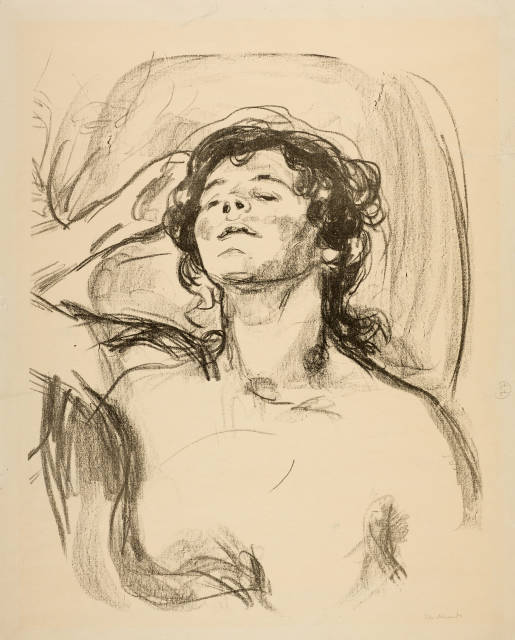 Edvard Munch : Ruhende Frau (Halbakt) - Model Resting, 1919-1920