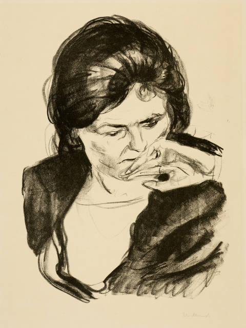 Edvard Munch : Frauenkopf mit der Hand am Mund - Woman with ..., 1920