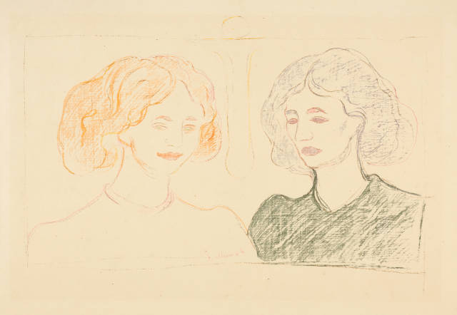 Edvard Munch : Two Female Heads Against the Moon	, 1913