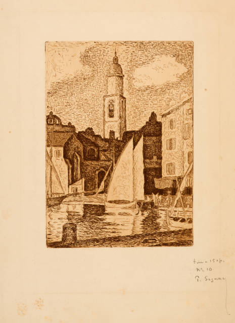 Paul Signac : Le Clocher de Saint-Tropez, avec personnages ..., 1896/1897