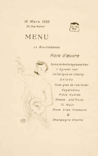 Henri de Toulouse-Lautrec : La Bouillabaisse, menu Sescau, 1895