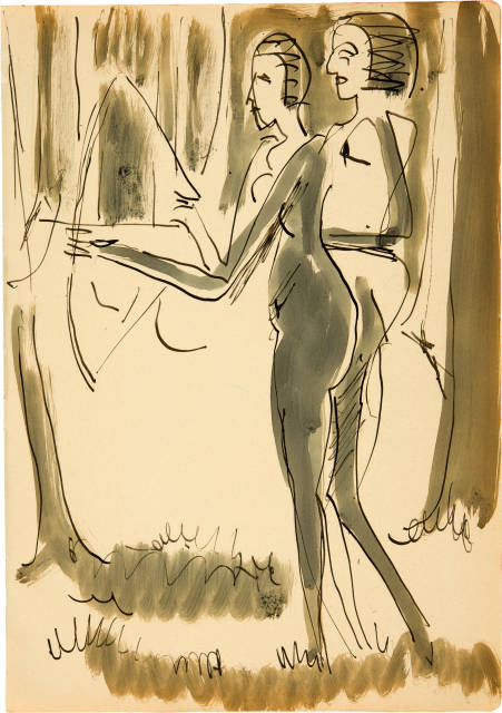 Ernst Ludwig Kirchner : Zwei nackte Mädchen beim Bogenschiessen, 1933