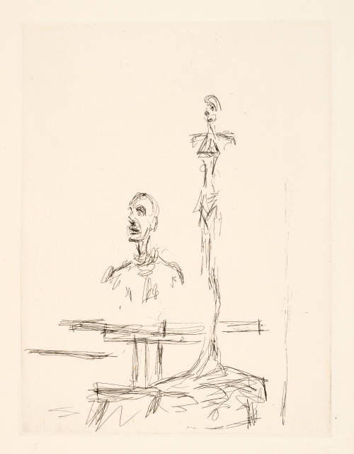 Alberto Giacometti : Deux sculptures dans l’atelier, 1964