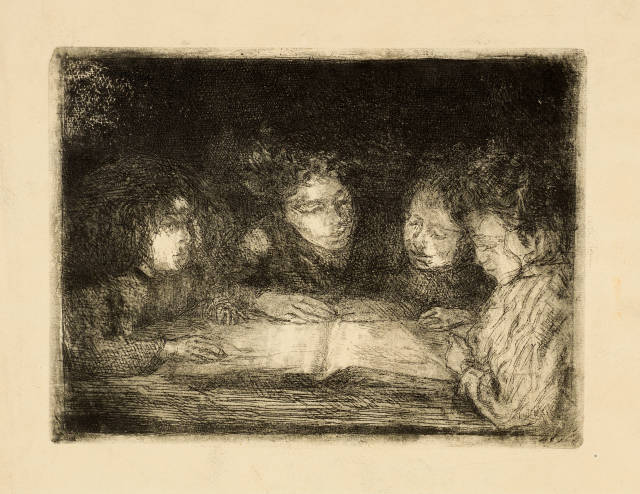 Giovanni Giacometti : Alberto, Diego, Ottilia und Bruno beim Lesen, Circa 1912
