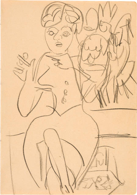 Ernst Ludwig Kirchner : Sitzende Frau mit Blumenstrauss, Circa 1930